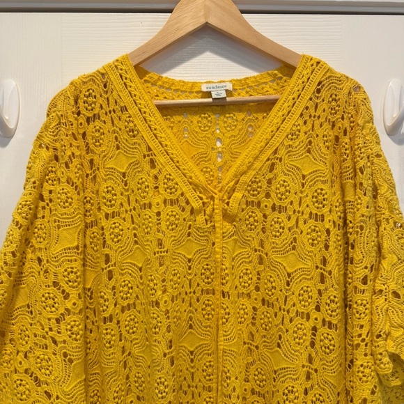 Sundance Graycelyn Swim Cover Up Women’s L Yellow Crochet Boho Hippie Blouse - Picture 5 of 10